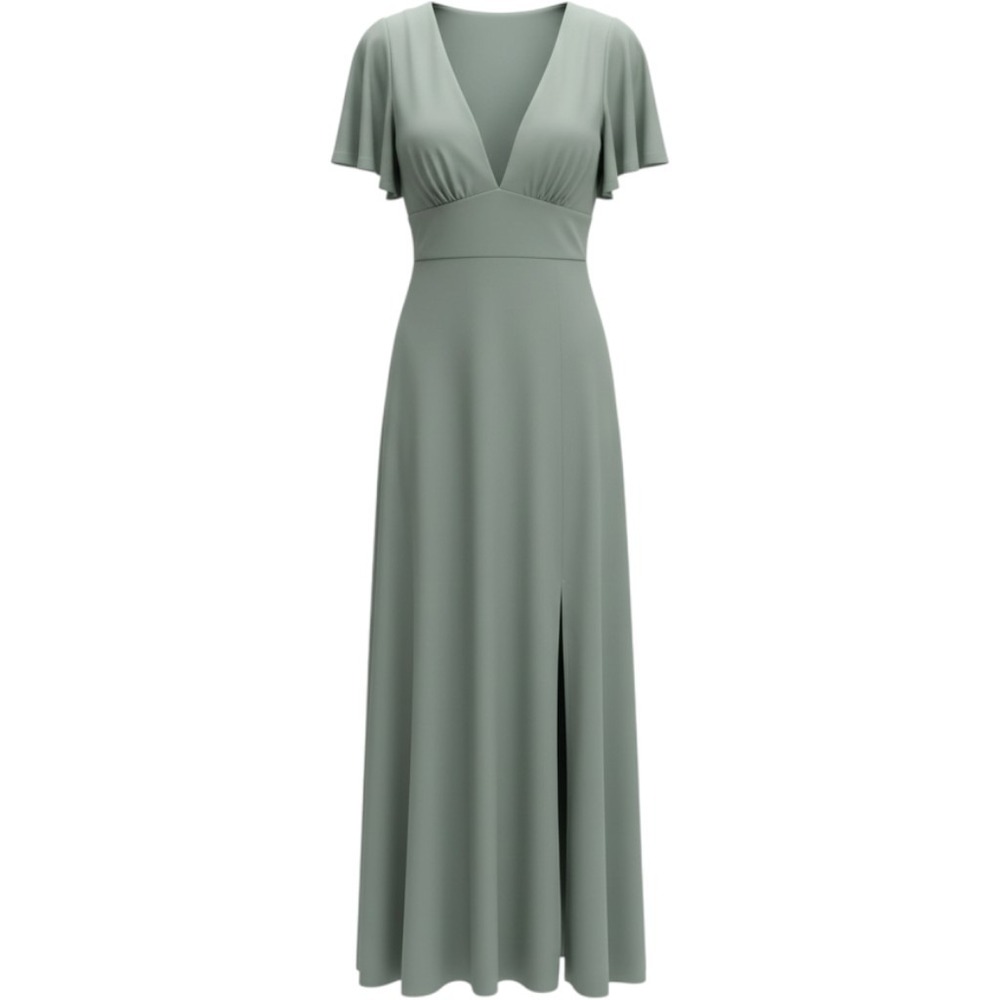 Lulus Sage Green Flutter Sleeve Maxi Dress V-Neck Open Back Gown XL New